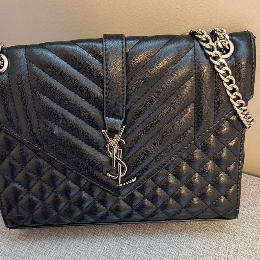 Yves Saint Laurent Black Chevron Quilted Shoulder Bag